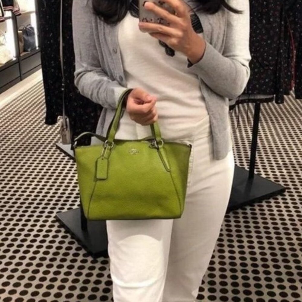 Coach Kelsey Small Yellow Green Leather Satchel Crossbody, Zipper does not work - Picture 10 of 10